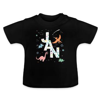 JAN - Beautiful boy name with dinosaur - Baby Organic T-Shirt with Round Neck - black - Front
