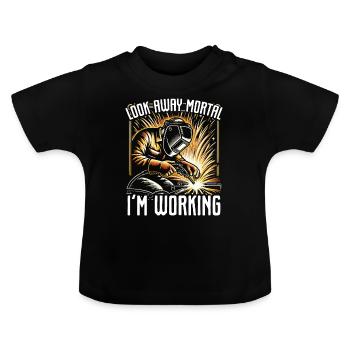 Détourne le regard mortel Je travaille Avertissement de sécurité Drôle - T-shirt bio col rond Bébé - noir - Devant