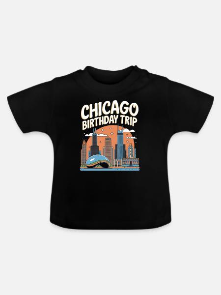 Chicago Birthday Travel Skyline - Baby Organic T-Shirt with Round Neck - black