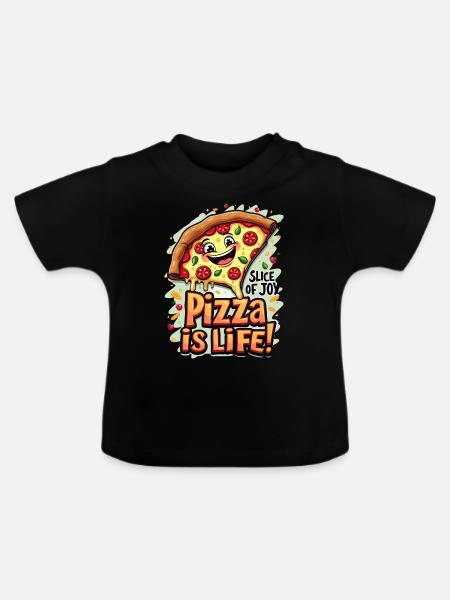 PIZZA IST LEBEN - Baby Bio-T-Shirt mit Rundhals - Schwarz