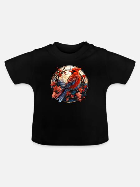 Rotkardinal Kardinal Vogel - Baby Bio-T-Shirt mit Rundhals - Schwarz