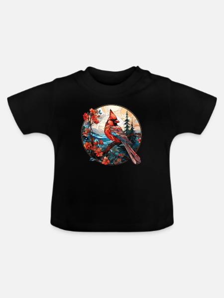 Rotkardinal Kardinal Vogel - Baby Bio-T-Shirt mit Rundhals - Schwarz