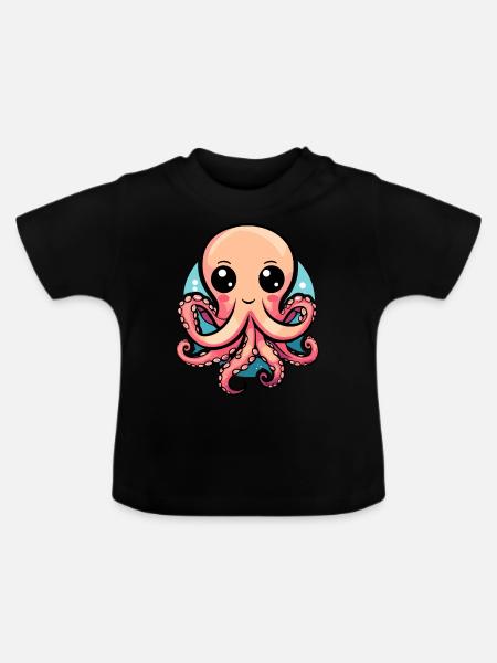 Bezaubernder Kawaii Oktopus - Baby Bio-T-Shirt mit Rundhals - Schwarz