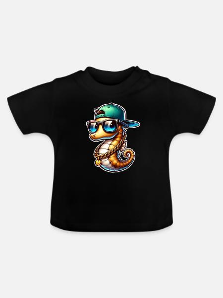 Seepferd Seepferdchen - Baby Bio-T-Shirt mit Rundhals - Schwarz