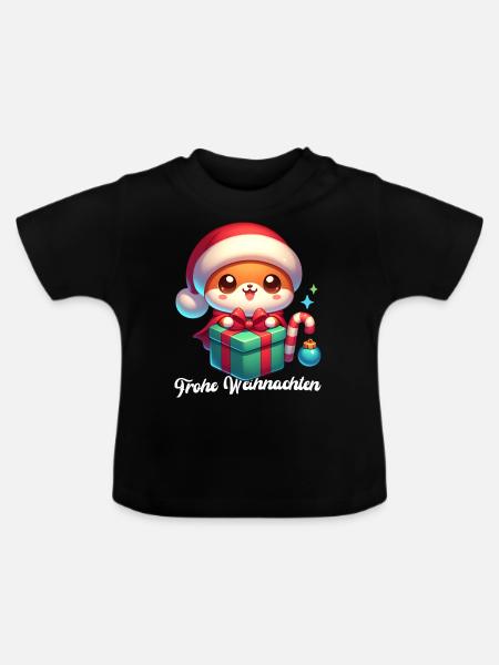 Fuchs Weihnachten - Baby Bio-T-Shirt mit Rundhals - Schwarz