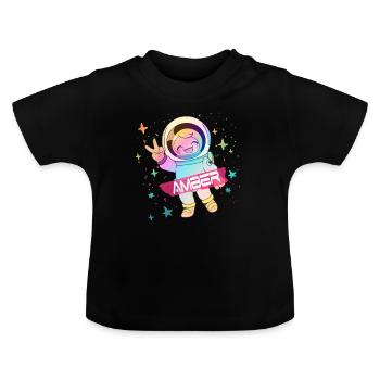 AMBER - Beau nom de fille avec astronaute mignon - T-shirt bio col rond Bébé - noir - Devant