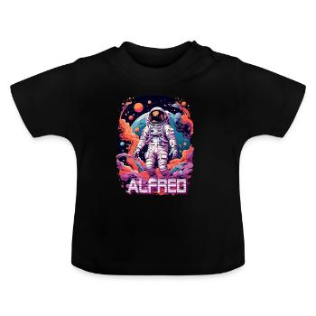 ALFRED - Schöner Jungen Name mit coolem Astronaut - Baby Bio-T-Shirt mit Rundhals - Schwarz - Vorne