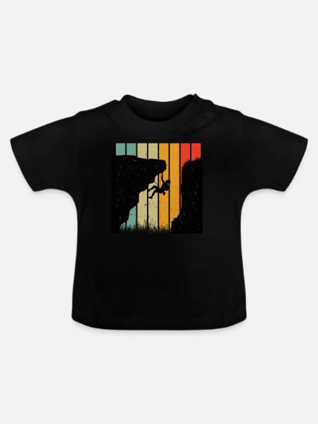 Retro Felsklettern Silhouette Gegen Gestreifte Sonne - Baby Bio-T-Shirt mit Rundhals - Schwarz
