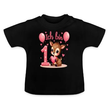 Süßes Reh Ich bin 1 Kinder 1. Geburtstag Mädchen - Baby Bio-T-Shirt mit Rundhals - Schwarz - Vorne