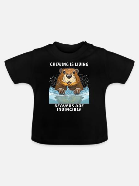 BIBER CHEWING IS LIVING BEAVERS - Baby Bio-T-Shirt mit Rundhals - Schwarz
