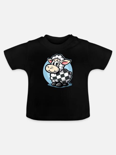 Karomuster mit süßem Cartoon-Schaf - Baby Bio-T-Shirt mit Rundhals - Schwarz
