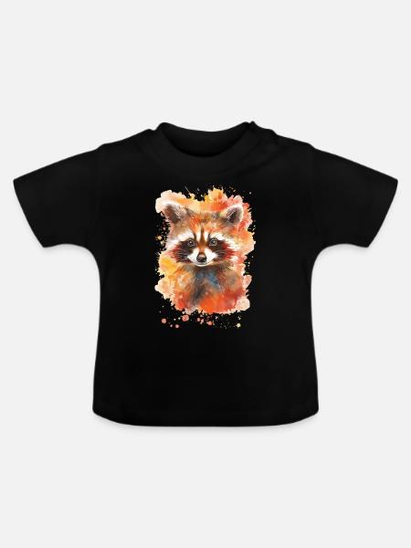 Waschbär - Baby Bio-T-Shirt mit Rundhals - Schwarz