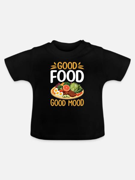 Gutes Essen = Gute Laune. - Baby Bio-T-Shirt mit Rundhals - Schwarz
