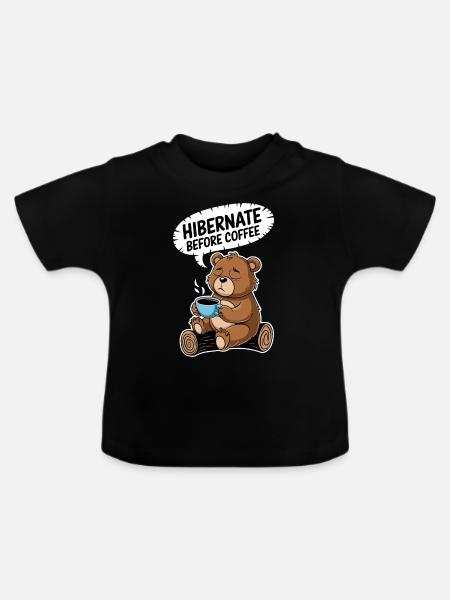 Gemütlicher Bär Vor Kaffeezeit - Baby Bio-T-Shirt mit Rundhals - Schwarz