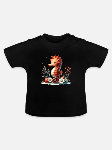 Seepferd Seepferdchen - Baby Bio-T-Shirt mit Rundhals - Schwarz
