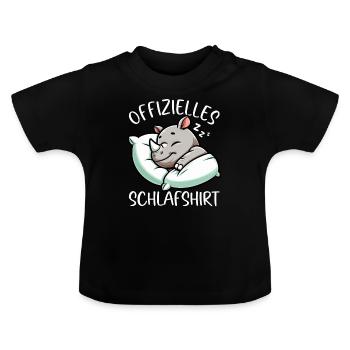 Official Sleeping Shirt Rhinoceros Late Riser - Baby Organic T-Shirt with Round Neck - black - Front
