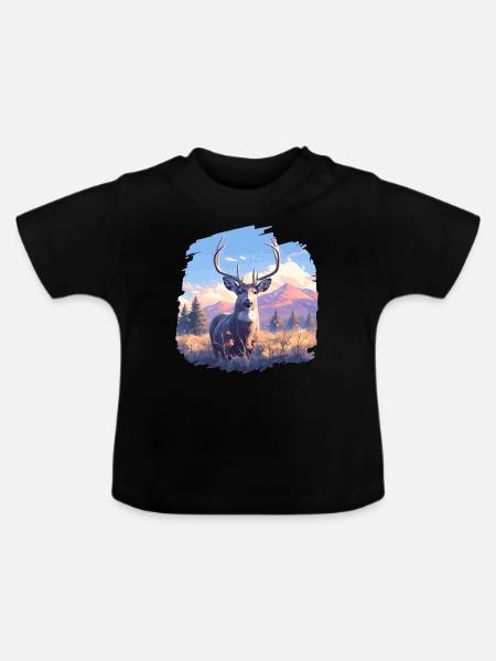 Hirsche Hirsch - Baby Bio-T-Shirt mit Rundhals - Schwarz