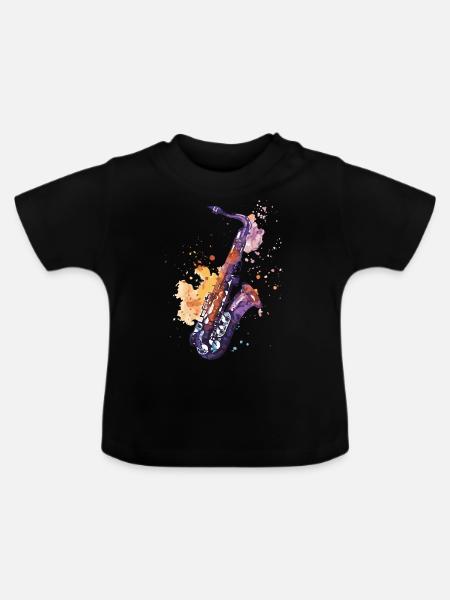 Saxophon - Baby Bio-T-Shirt mit Rundhals - Schwarz
