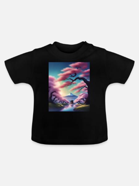 Fuji-Berg in Japan - Baby Bio-T-Shirt mit Rundhals - Schwarz