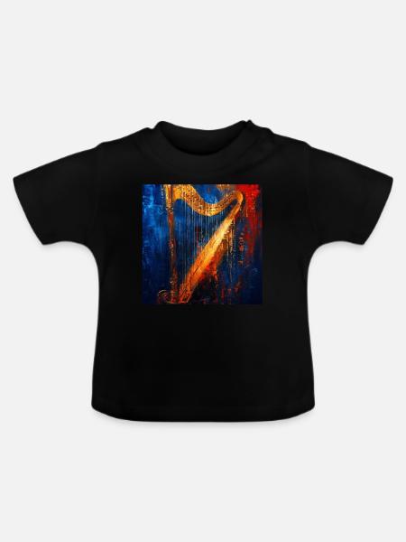 Harfe - Baby Bio-T-Shirt mit Rundhals - Schwarz