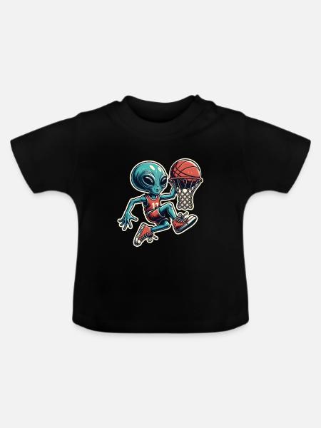 Basketball Dunking Alien - Baby Bio-T-Shirt mit Rundhals - Schwarz