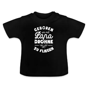 Geboren um mit Papa Drohne zu fliegen - Baby Bio-T-Shirt mit Rundhals - Schwarz - Vorne