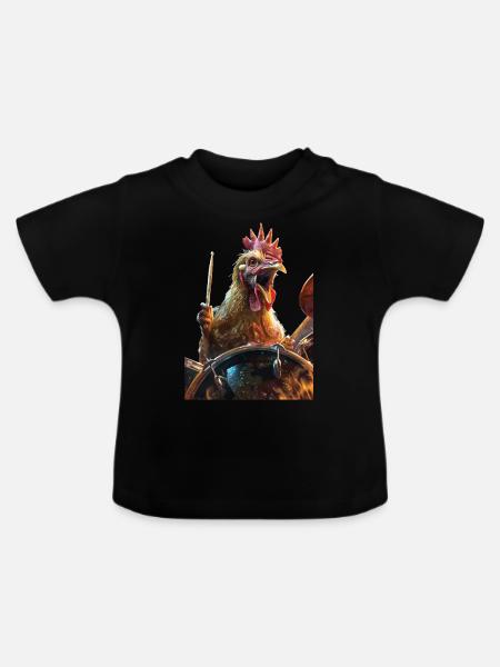 Hahn Trommeln - Baby Bio-T-Shirt mit Rundhals - Schwarz