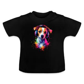 Bunt Künstlerisch Jack Russell Terrier Hund Jacky - Baby Bio-T-Shirt mit Rundhals - Schwarz - Vorne