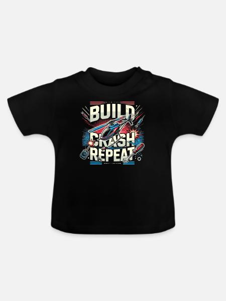 Bau-Crash-Wiederholung - Baby Bio-T-Shirt mit Rundhals - Schwarz