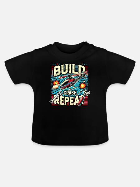 Bau-Crash-Wiederholung - Baby Bio-T-Shirt mit Rundhals - Schwarz