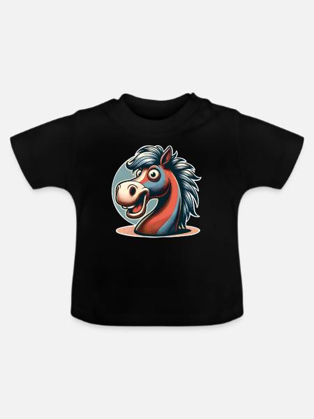 Pferd - Baby Bio-T-Shirt mit Rundhals - Schwarz