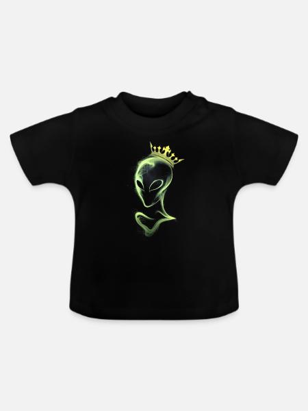 Alien mit gelber Krone - Baby Bio-T-Shirt mit Rundhals - Schwarz
