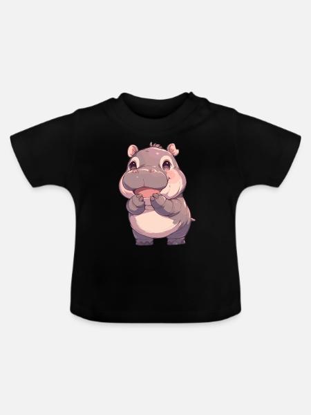 Nilpferd Flußpferd - Baby Bio-T-Shirt mit Rundhals - Schwarz