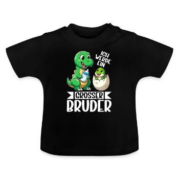 Ich Werde Großer Bruder Dinosaurier Neuer Bruder - Baby Bio-T-Shirt mit Rundhals - Schwarz - Vorne