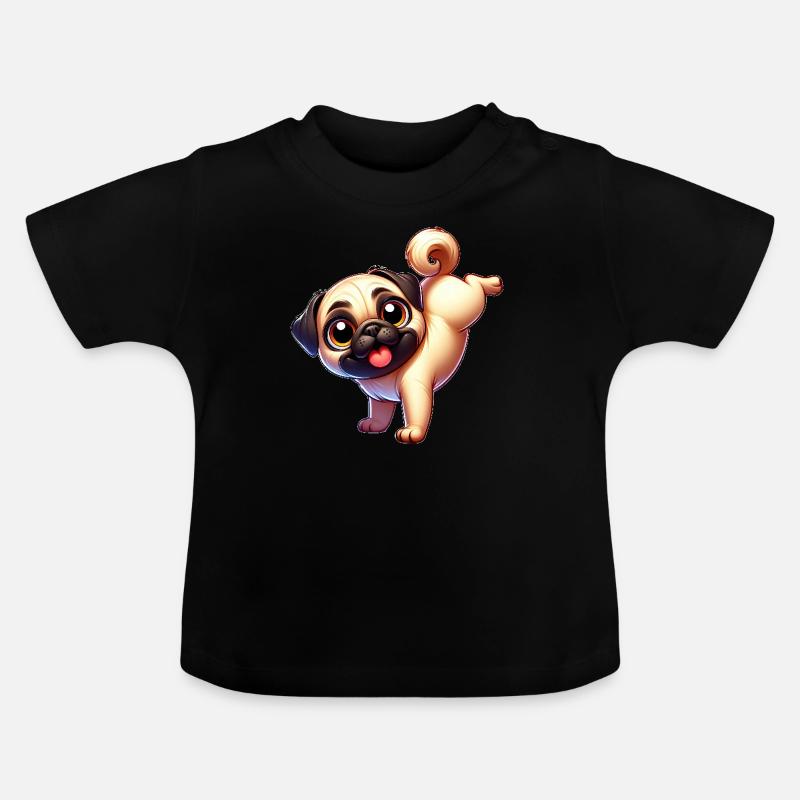 Mignon Carlin Équilibre sur les mains Breakdance Dessin animé Chien - T-shirt bio col rond Bébé - noir