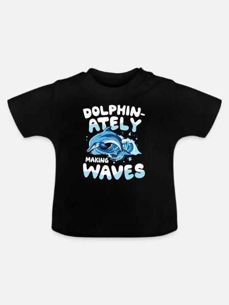 Dolphin-ately Making Waves - Baby Bio-T-Shirt mit Rundhals - Schwarz