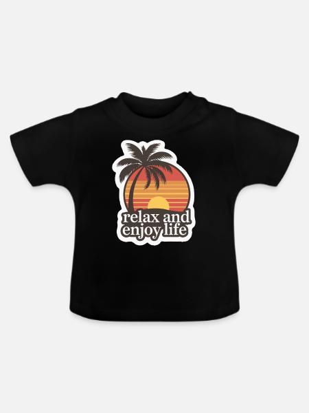 STRAND, PALMEN - Baby Bio-T-Shirt mit Rundhals - Schwarz