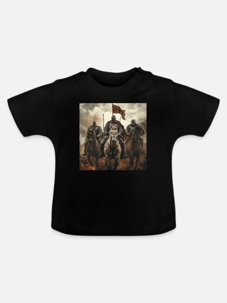 Ritter auf Pferd - Baby Bio-T-Shirt mit Rundhals - Schwarz