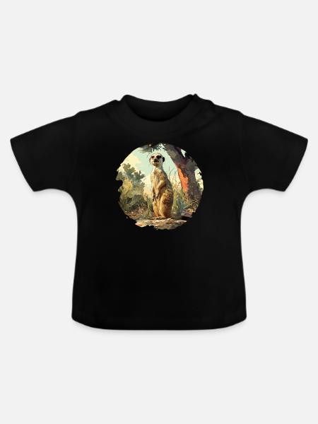 Meerkat Erdmännchen - Baby Bio-T-Shirt mit Rundhals - Schwarz