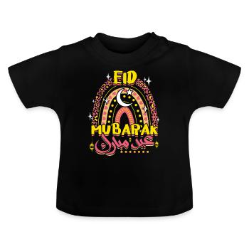 Eid Mubarak Regenbogen Mond und Sterne Design - Baby Bio-T-Shirt mit Rundhals - Schwarz - Vorne