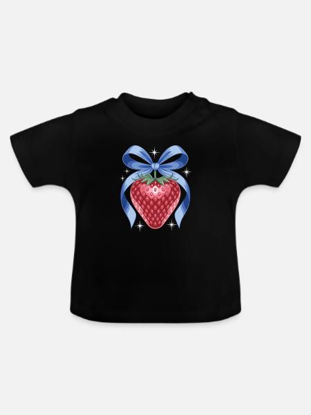 Erdbeer Mit Blauer Schleife - Baby Bio-T-Shirt mit Rundhals - Schwarz