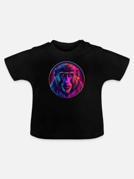 Neon Mandrill Affe - Baby Bio-T-Shirt mit Rundhals - Schwarz