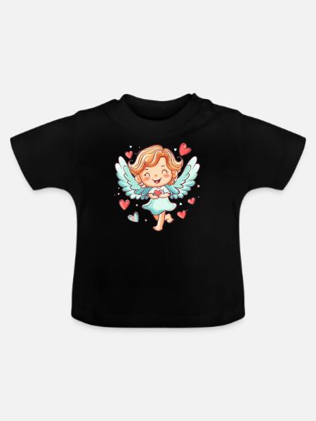 Glücklicher Engel mit Herzen - Baby Bio-T-Shirt mit Rundhals - Schwarz