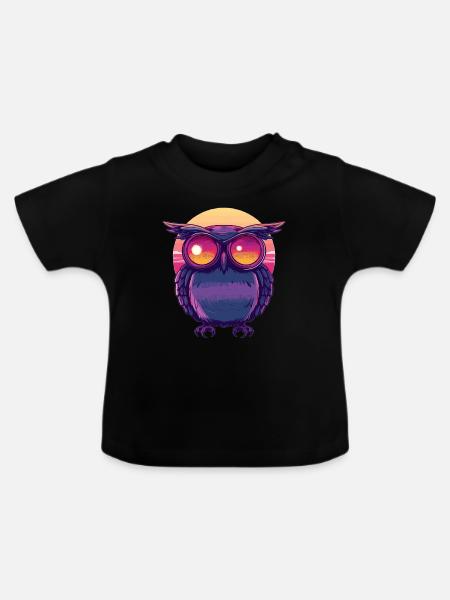 Eule mit Sonnenbrillenblick - Baby Bio-T-Shirt mit Rundhals - Schwarz