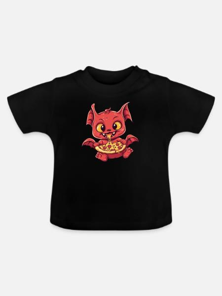 Teufelchen mit Pizza - Baby Bio-T-Shirt mit Rundhals - Schwarz