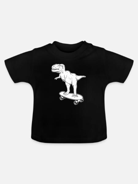 Dinosaur Skateboarding T-Rex Dinosaur - Baby Bio-T-Shirt mit Rundhals - Schwarz