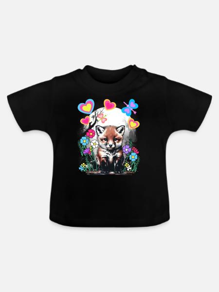 Frühling Retro Fuchs Füchse Frühlingsanfang - Baby Bio-T-Shirt mit Rundhals - Schwarz