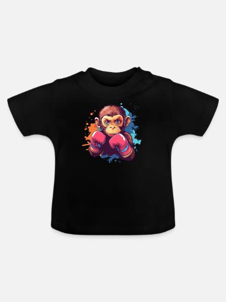 Boxender Affe - Baby Bio-T-Shirt mit Rundhals - Schwarz