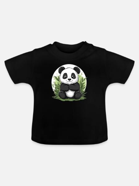 Panda im Bambuswald - Baby Bio-T-Shirt mit Rundhals - Schwarz