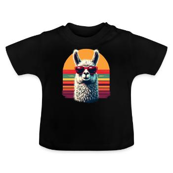 Lunettes de soleil rétro alpaga lama bande dessinée Andes Cool - T-shirt bio col rond Bébé - noir - Devant